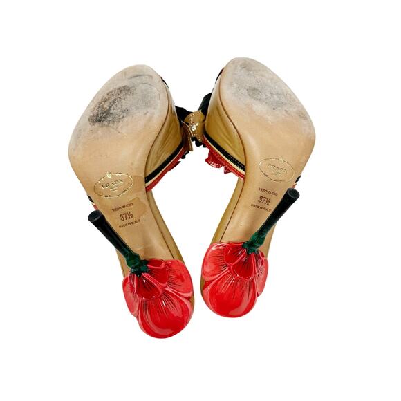 PRADA Red Tan Vintage Flower Heels Mules Spring 2008 Fairy Collection EU 37.5 - Picture 7 of 10